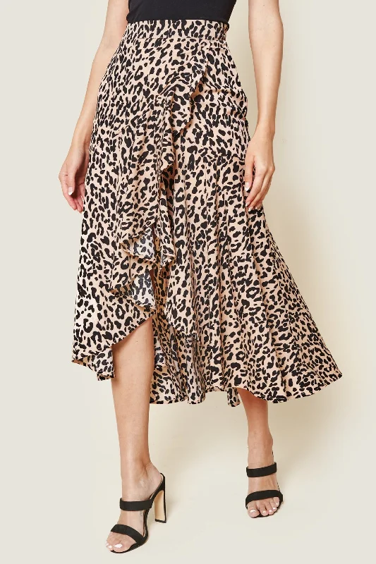 Saturated Love High-Low Leopard Print Midi Skirt