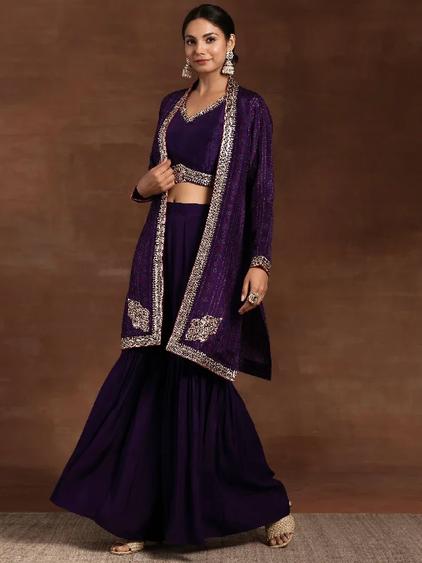 Purple Printed Silk Blend Co-Ords