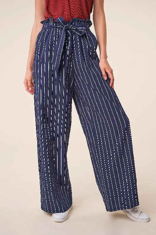 Tonga Striped Wide Leg Paper Bag Pants