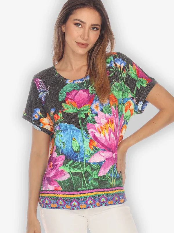 Botanical Butterfly Black Exclusive Cap Sleeves Tee