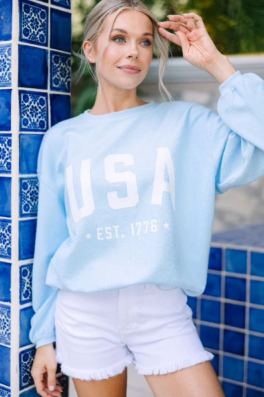 Est. 1776 Baby Blue Graphic Corded Sweatshirt