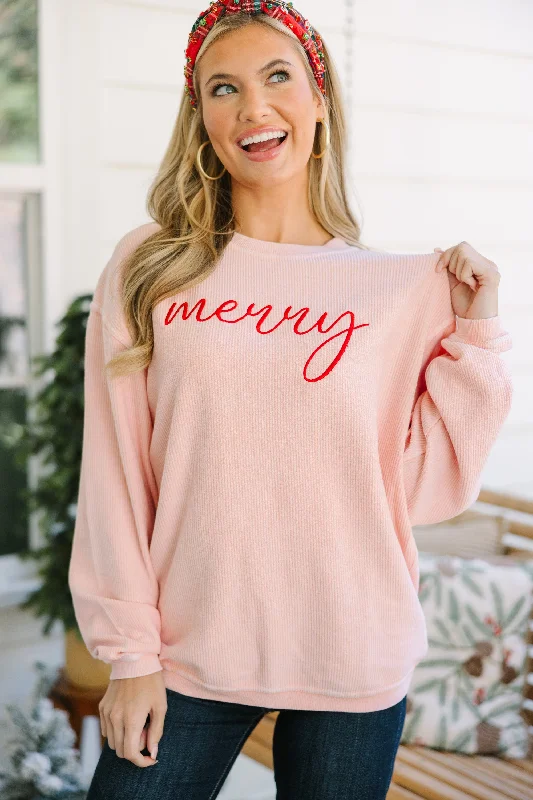 Simply Merry Blush Pink Corded Embroidered Sweatshirt