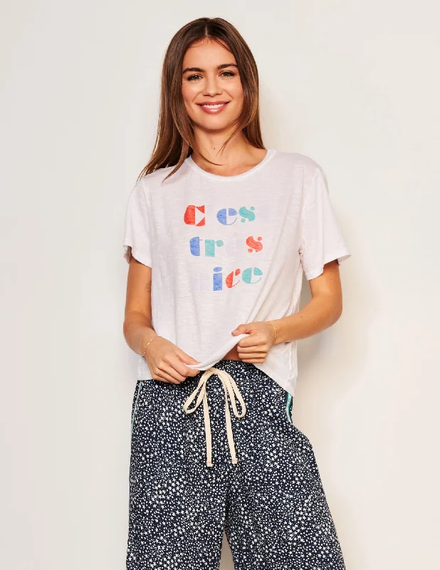 Sundry C'est Crew Neck Tee in Optic White