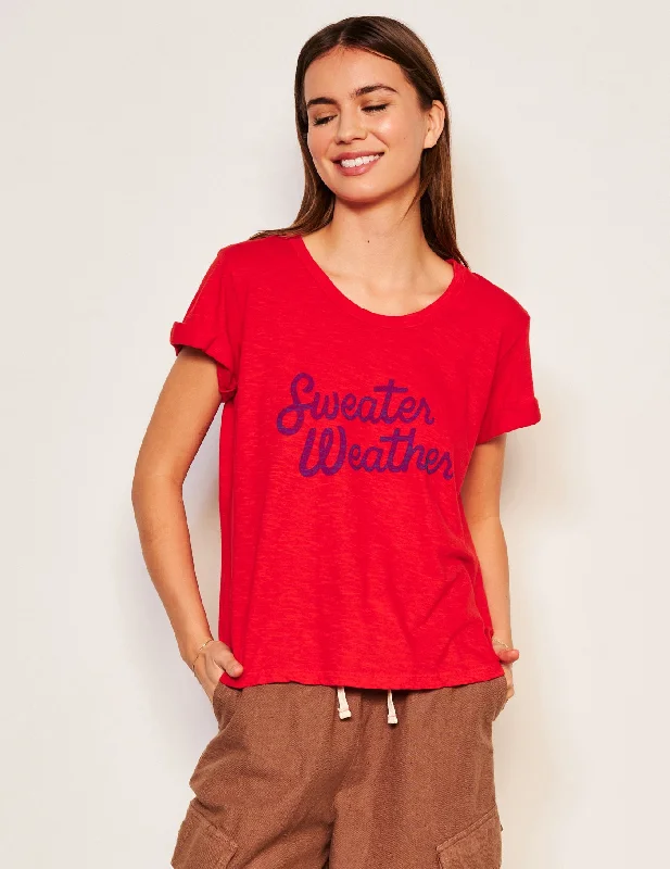 Sundry Sweater Weather Rolled Sleeve Tee in Flare Red