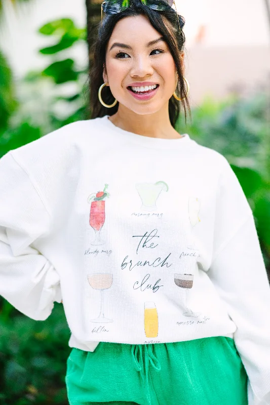 The Brunch Club White Graphic Corded Sweatshirt