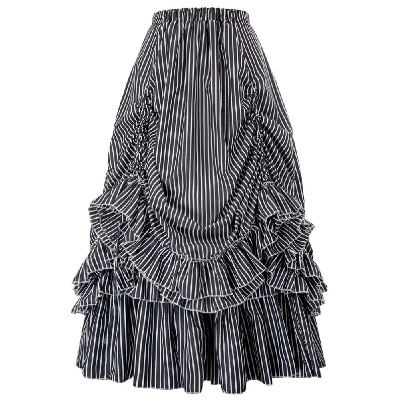 Retro Vintage Gothic Black & White Stripes Bustle Skirt pastel goth steampunk club party rockabilly skirts womens maxi skirt