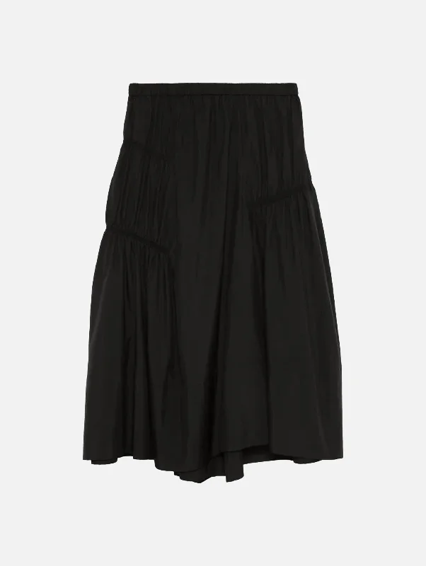 Shirred Nylon Paneled Skirt in Black