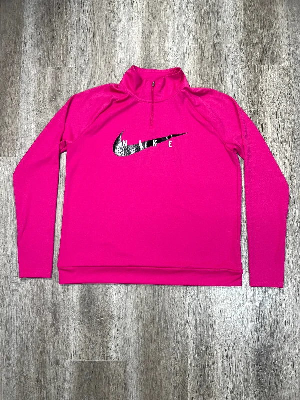 Athletic Top Long Sleeve Collar By Nike Apparel In Pink, Size: L