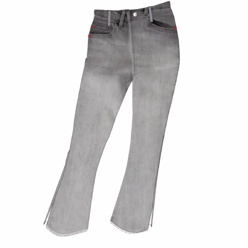 High Rise Frayed Hem Cropped Jeans In Grey