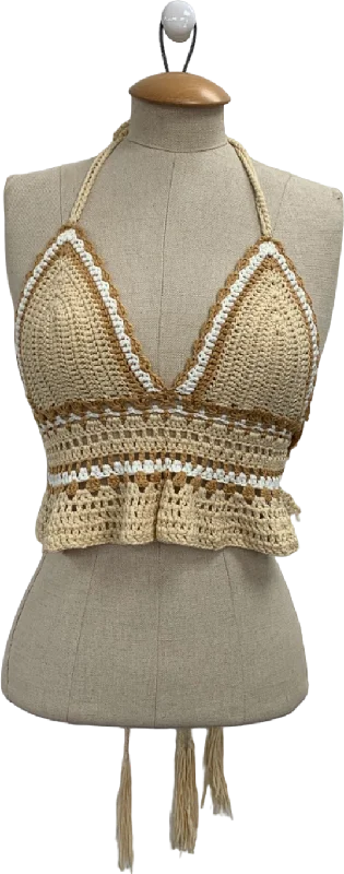 Jewel Boutique Beige & White Crochet Halterneck Top UK S