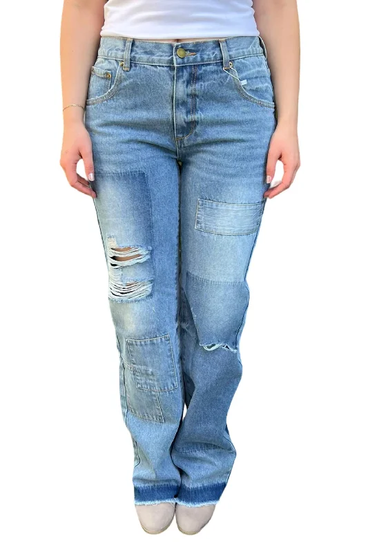 Kayla Patchwork Denim Jeans In Medium Wash