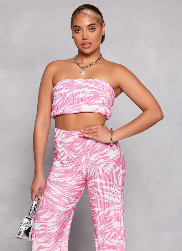 Plisse Printed Cropped Tube Top