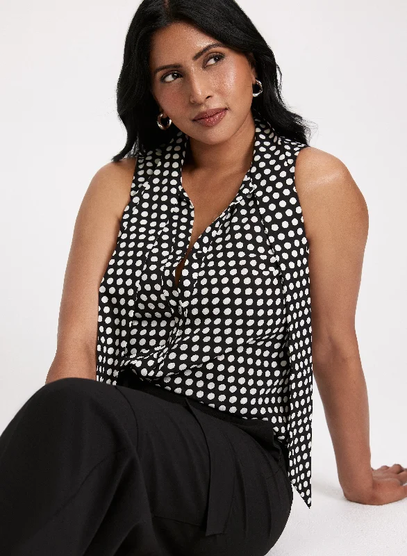 Polka Dot Print Sleeveless Blouse