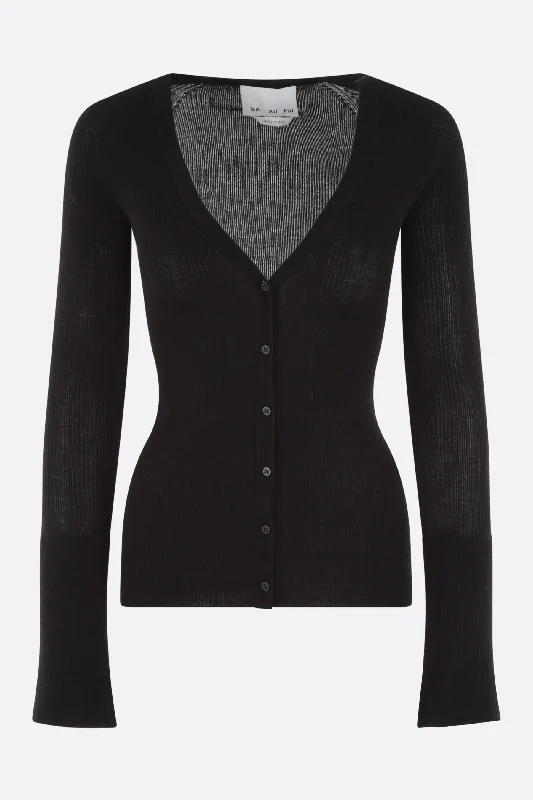 ribbed cashmere and silk cardigan