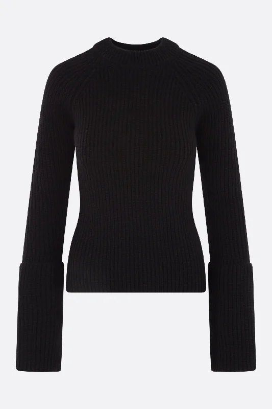 ribbed cashmere pullover with folded cuffs