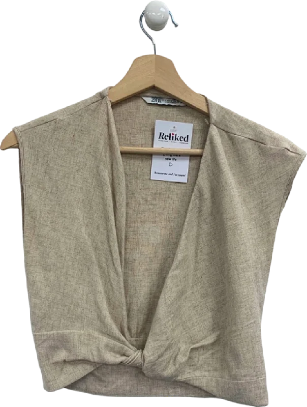 Zara Beige Knotted Sleeveless Top UK S