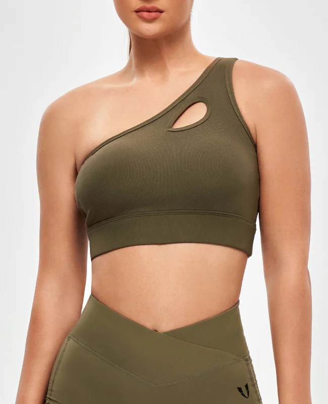 One Shoulder Sports Bra - Combat Green