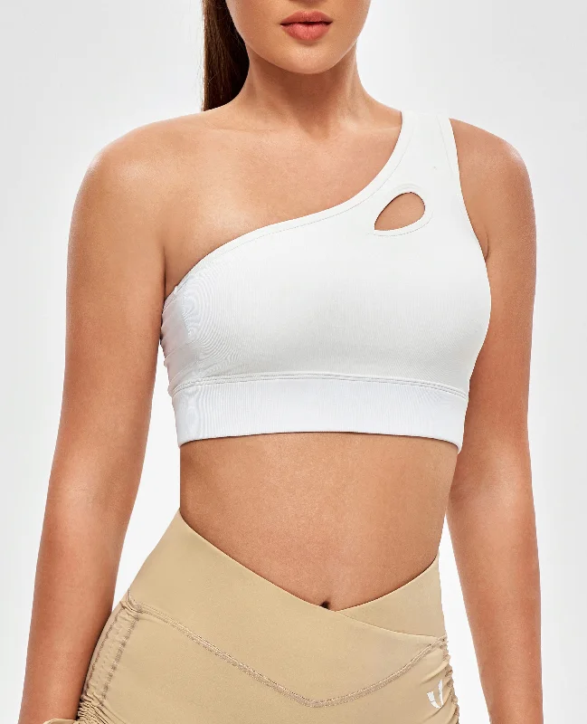 One Shoulder Sports Bra - White