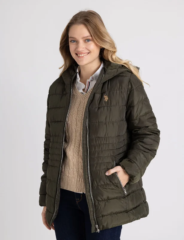 HOODED PUFFER COAT WITH SLASH POCKETS