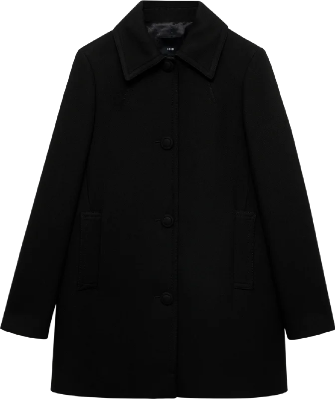 MANGO Black Straight-fit Coat With Buttons UK S