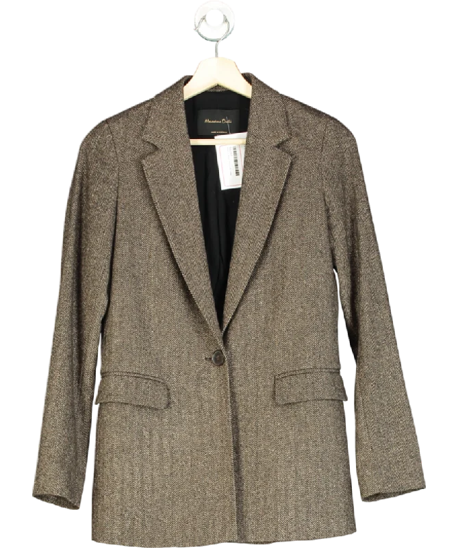 Massimo Dutti Brown Tweed Double Breasted Blazer UK 10