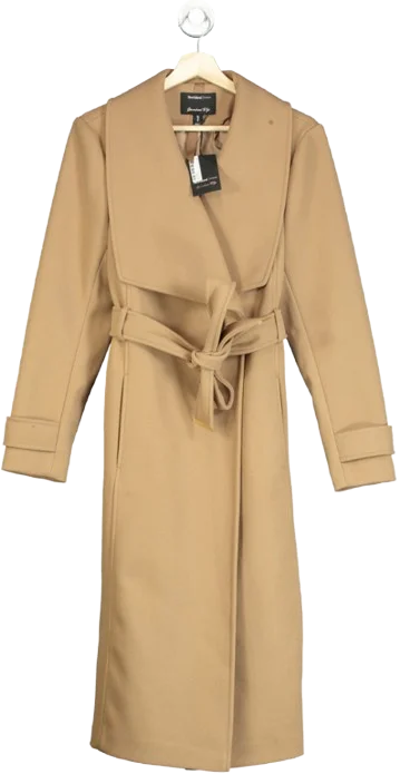 River Island Brown Belted Wrap Coat UK 10