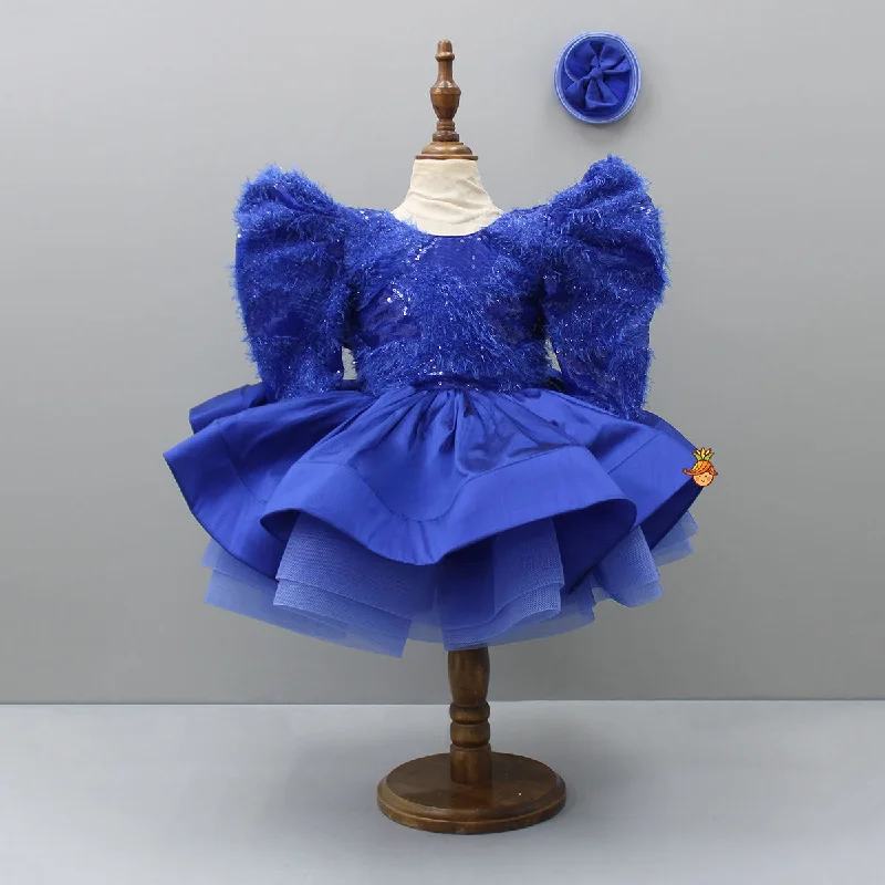 Blue Layered Dress And Detachable Bow With Matching Swirled Hair Clip