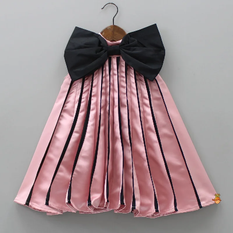 Charming Pink And Black Stylish Pleated Dress