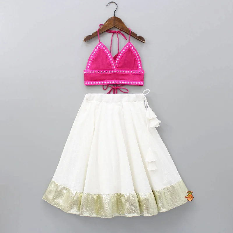 Halter Neck Pink Top And Flared Lehenga