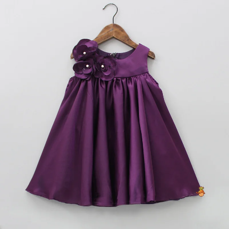 Hand Made Fabric Flower Adorned Purple Dress