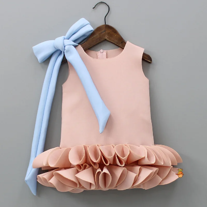 Knot To Tie Bow Enhanced Pleated Ruffle Hem Dress