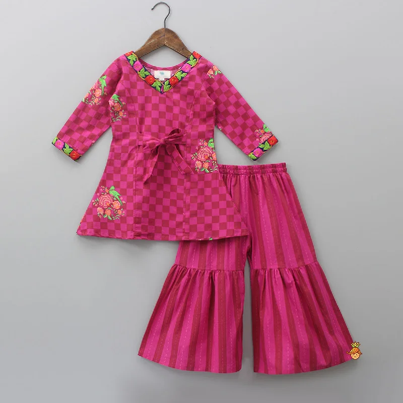 Pink Checks Printed Kurti And Sharara