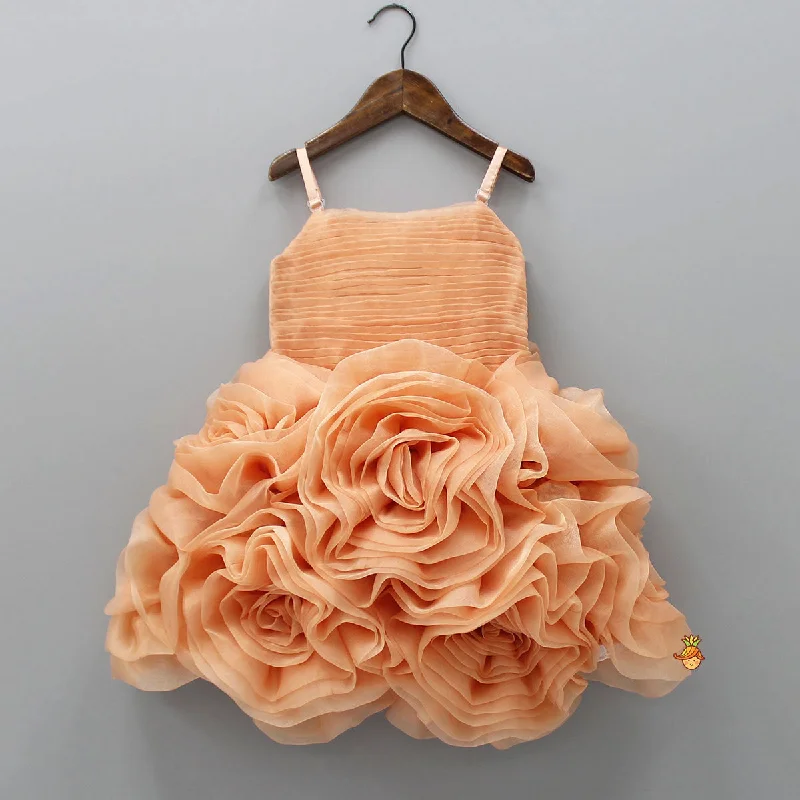 Pleated Yoke Organza Strappy Dress