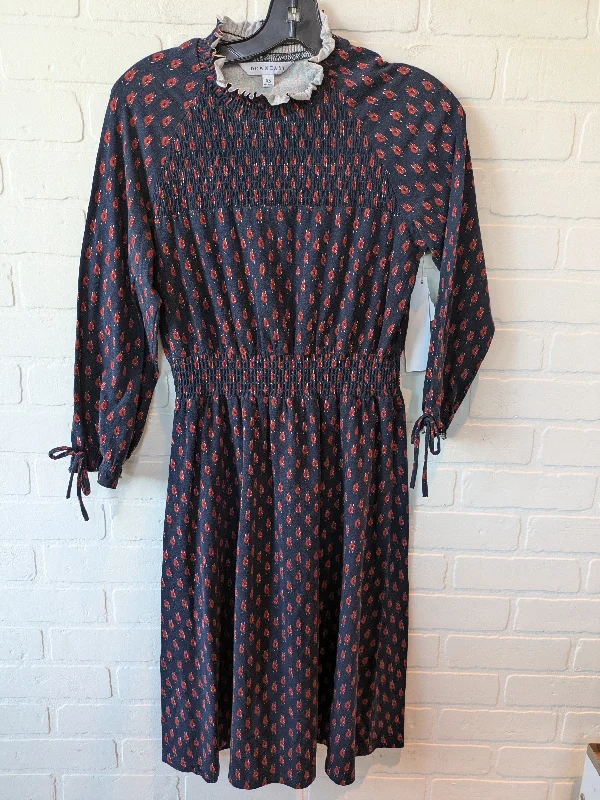 Dress Casual Midi By Downeast In Blue & Red, Size: Xs