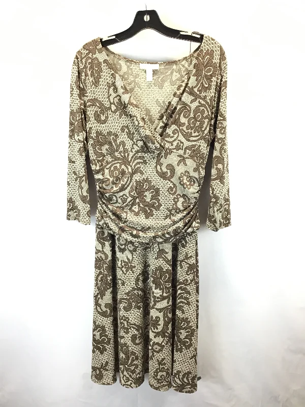 Dress Casual Midi By London Times In Brown & Cream, Size: 12