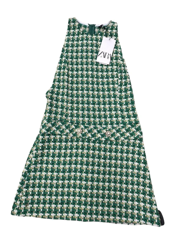 Dress Casual Midi By Zara In Green & White, Size: S