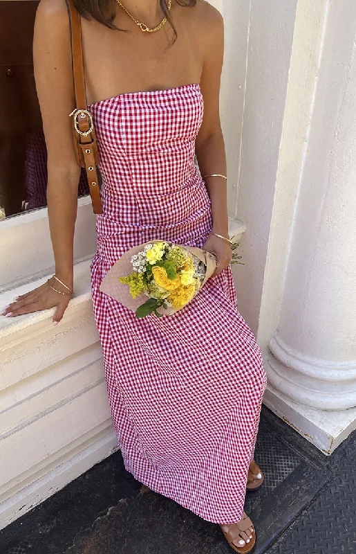 Angela Red Gingham Maxi Dress