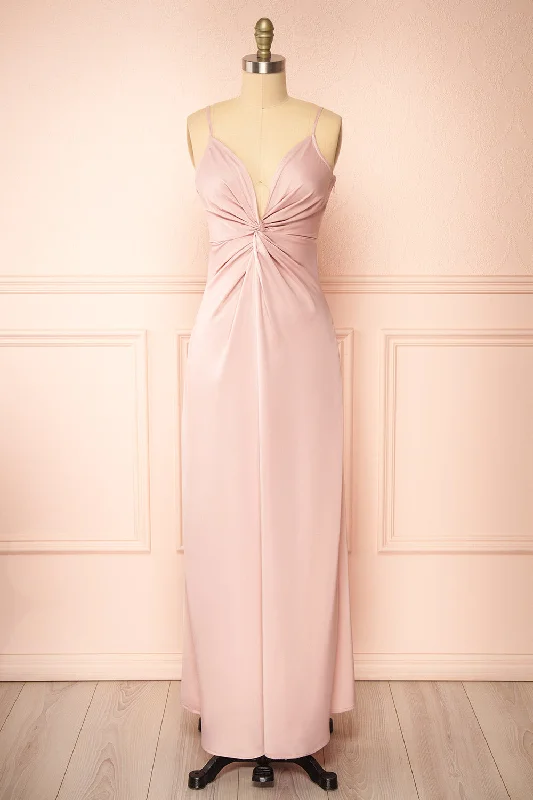 Deborah | Maxi Pink Dress w/ Deep Neckline