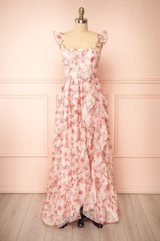 Phyllisia Pink | Floral Maxi Dress w/ Ruffles