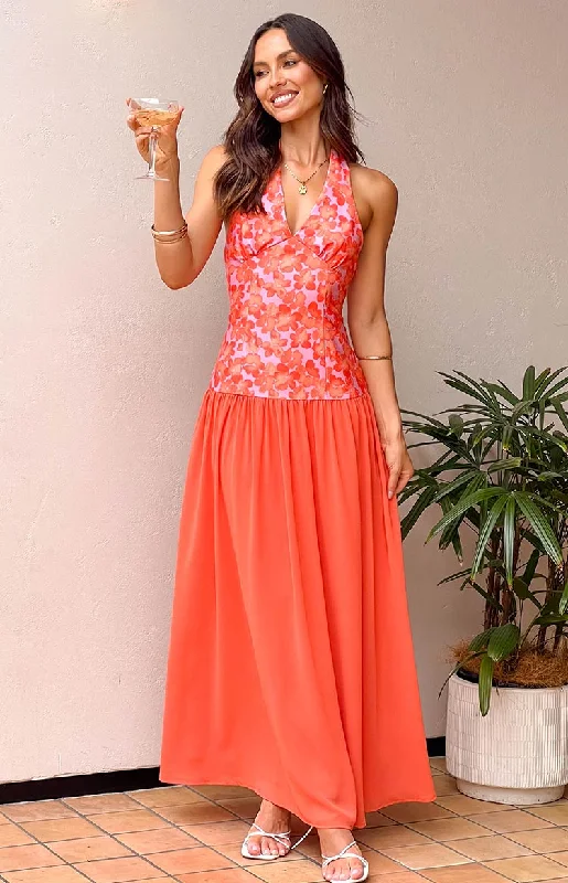 Roxanne Orange Floral Maxi Dress