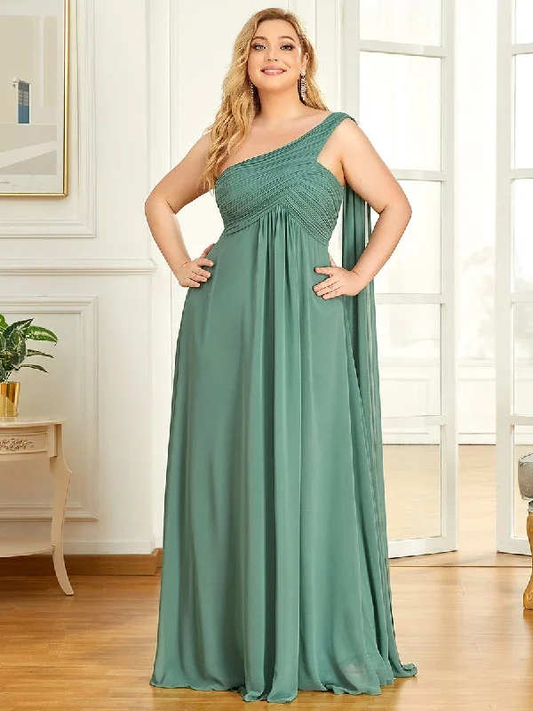 Plus Size Chiffon One Shoulder Formal Evening Dresses for Women