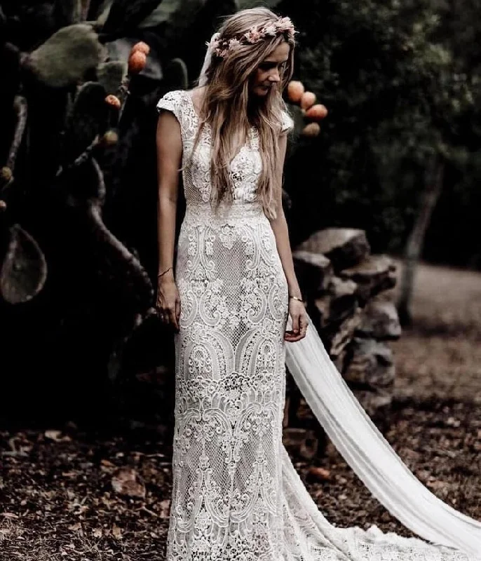 Gorgeous Lace Vintage Boho Wedding Dresses Mermaid Long Bridal Gowns