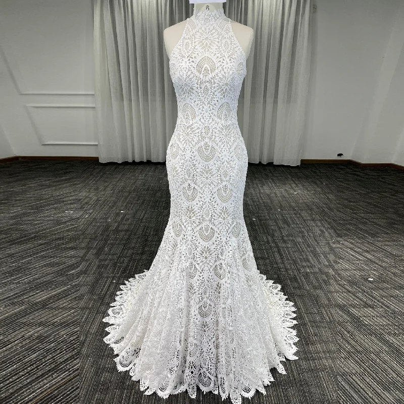 High-Neck Lace Mermaid Wedding Dresses Bridal Gowns