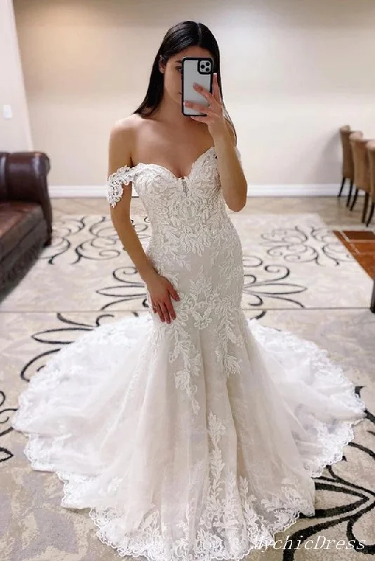 Hot Lace Mermaid Off Shoulder Beach Boho Wedding Dresses