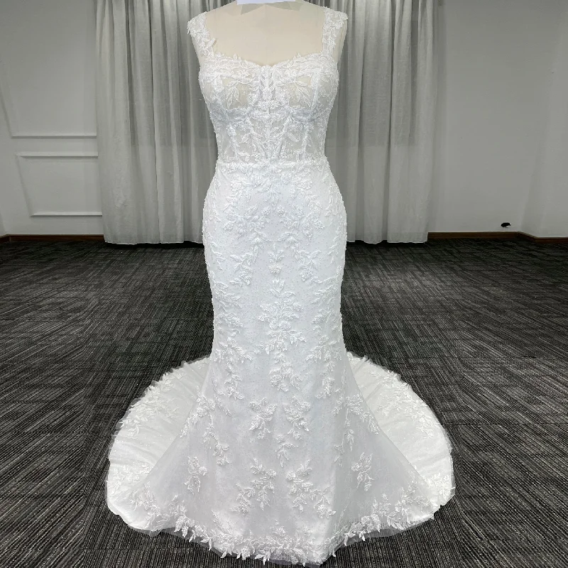 Mermaid Trumpet Lace Wedding Dress with Sheer Bodice