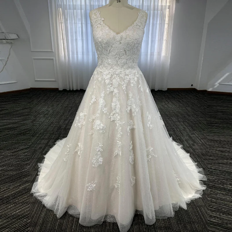 Plus Size A-Line Glitter Tulle Lace Wedding Dresses & Bridal Gowns