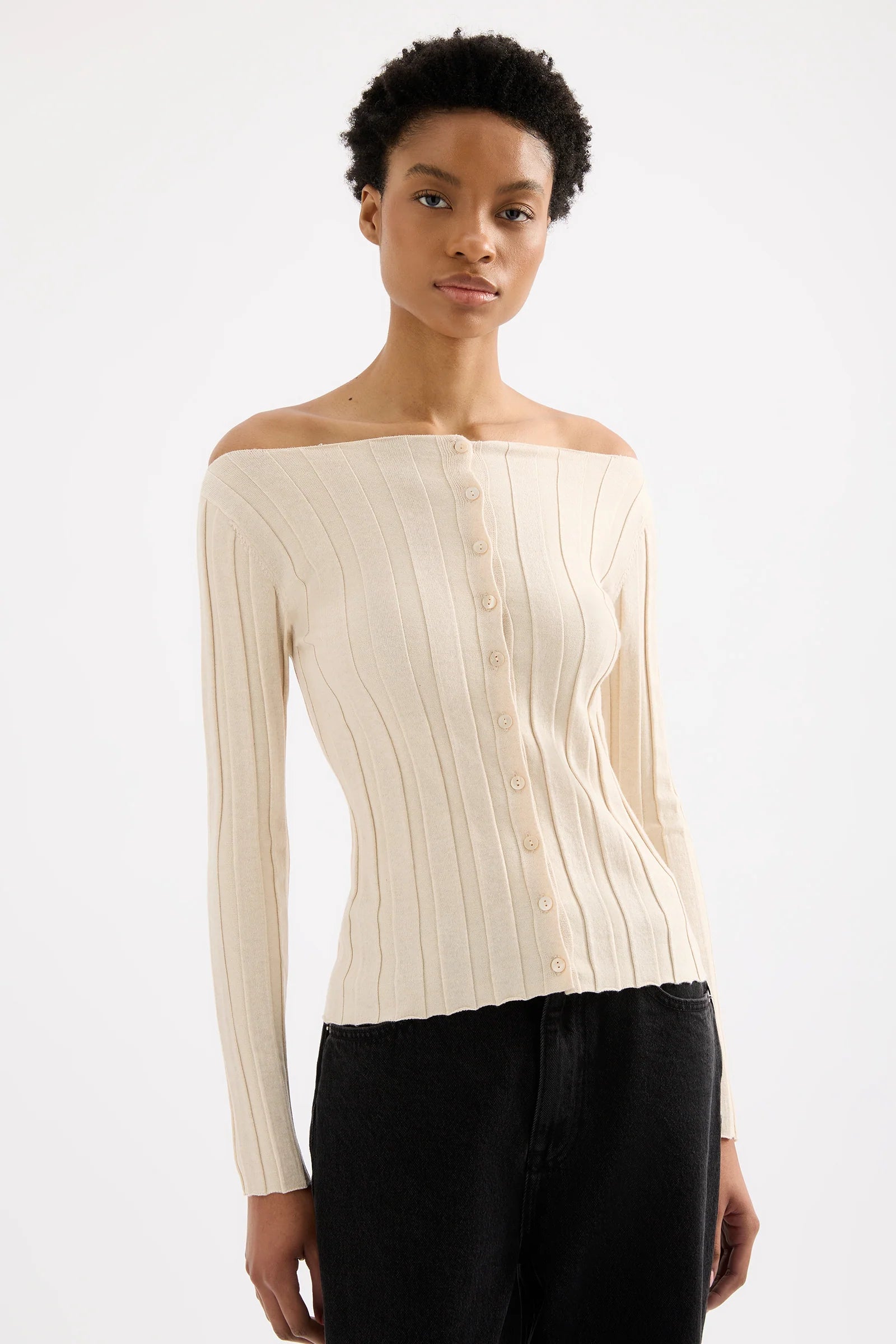 Aneke Knit Top - Cream Marle