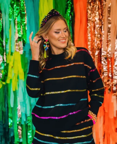 Black Rainbow Sequin Stripe Sweatshirt