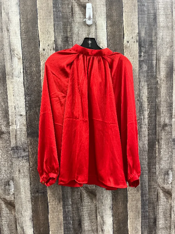 Blouse Long Sleeve By Scoop In Red, Size: M