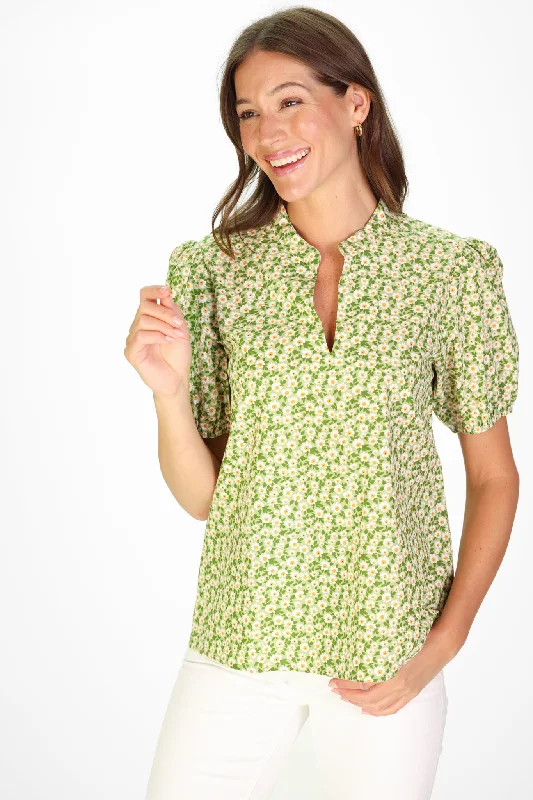 Brooke Top in Green Daisies